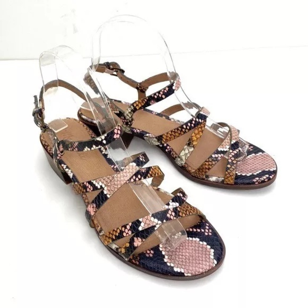 MADEWELL THE LORI LEATHER SNAKE EMBOSSED STRAPPY SANDAL SZ 9 - Picture 2 of 12